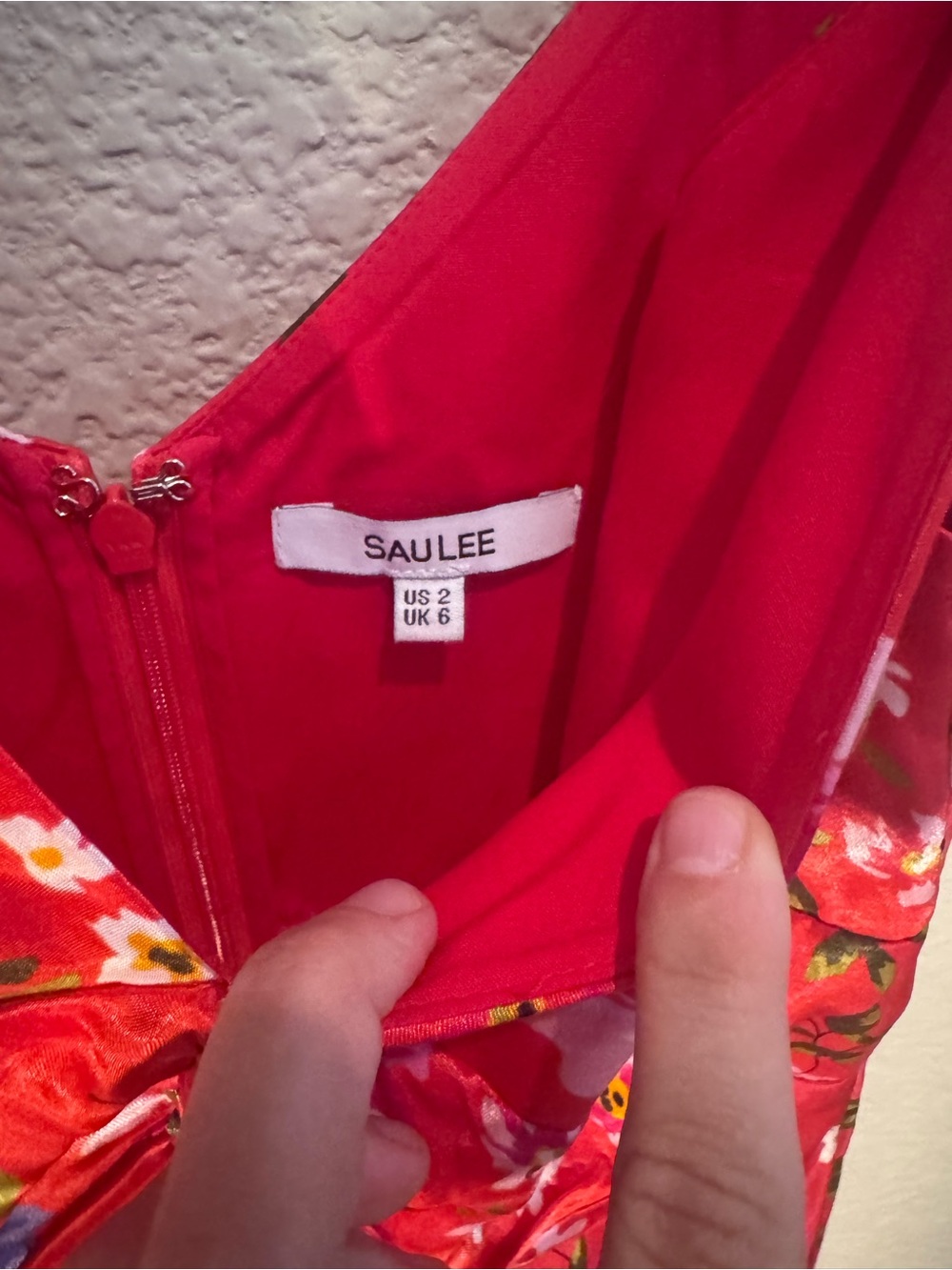 Saulee Red Floral Satin Slip Dress - Picture 2 of 5
